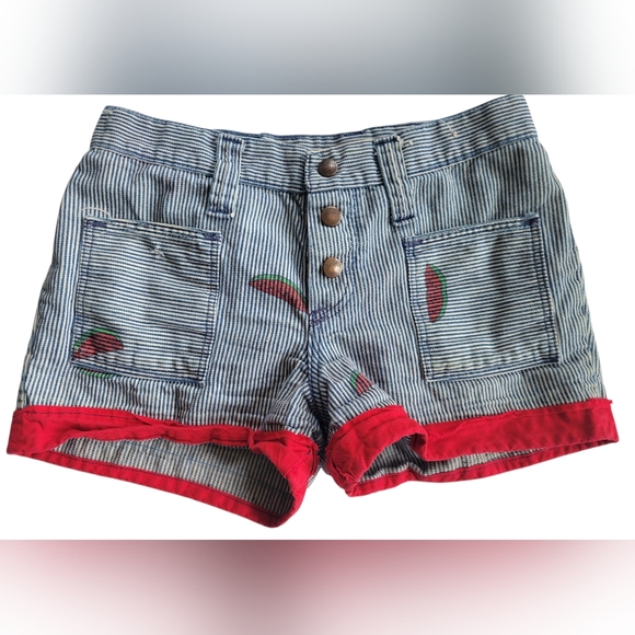Vintage Wrangler Watermelon Print Shorts Juniors 7 High Waist Railroad Stripe - Picture 1 of 14